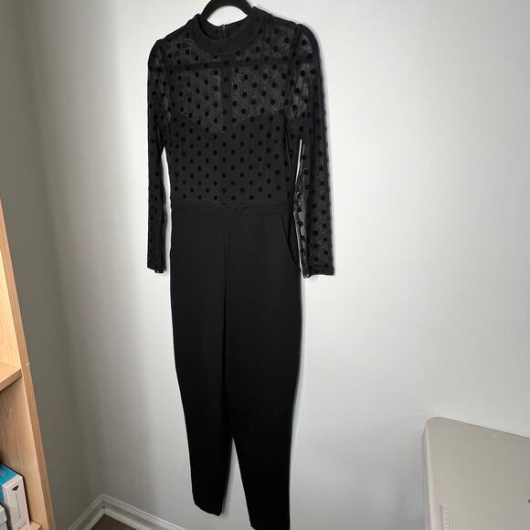 French Connection Black Lea Polka Dot Mesh Jumpsuit Size 8 - Picture 5 of 8